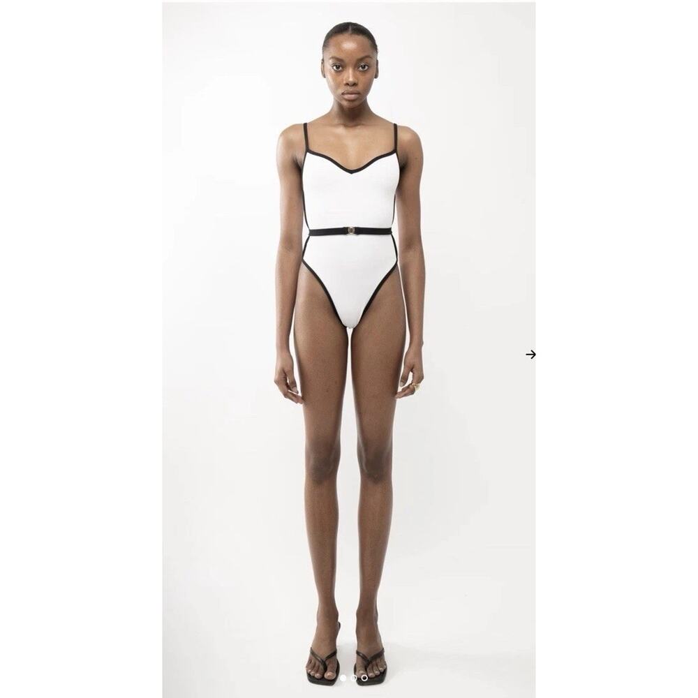 Arakii official Hanna schonberg RETRO SWIMSUIT White Black Belted Sz XS NWT - Picture 2 of 16